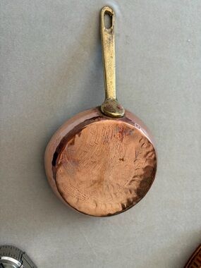 Vintage 6” Hand-Hammered Copper Saucepan with Brass Handle - Copper & Brass